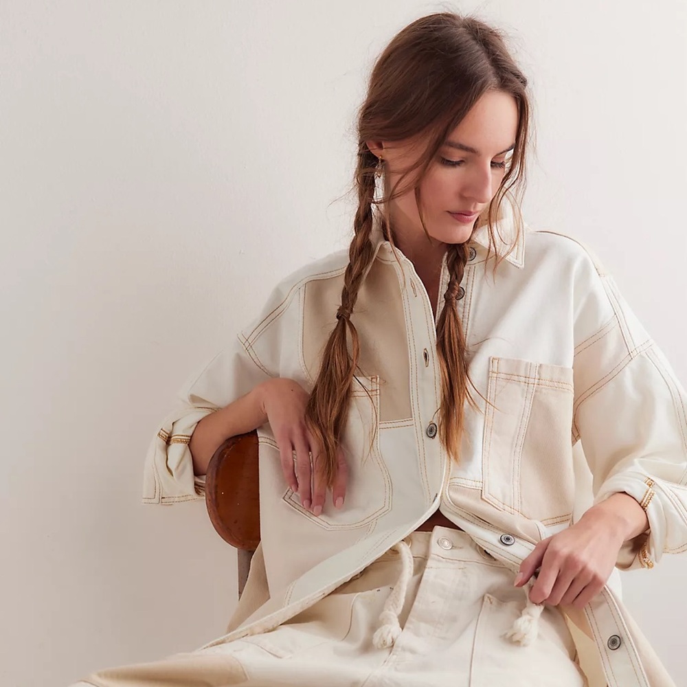 NWT Free People | Oversized Ivory Mountain Roads Shirt